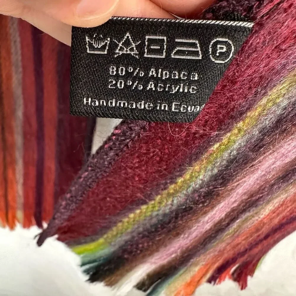 Shupaca Alpaca Blend Colorful Boho‎ Striped Scarf One Size Handmade in Ecuador